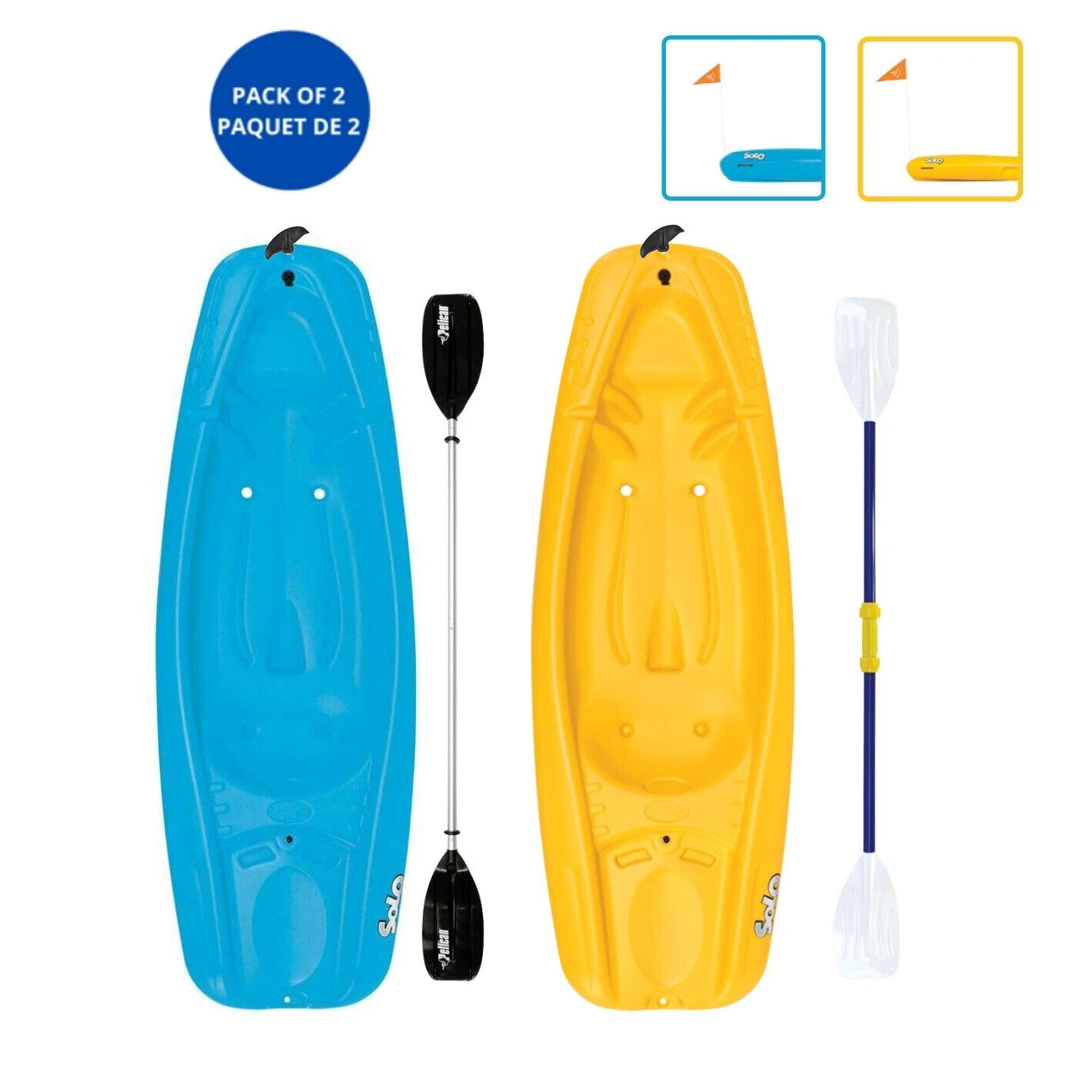 Pelican Sport Combo - 2 Solo Kids Kayaks With Paddles - Yellow/Blue 1 Pelican Sport Combo - 2 Solo Kids Kayaks With Paddles - Yellow/Blue